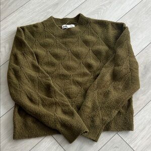 Elodie Olive Diamond-Stitch Crew Sweater